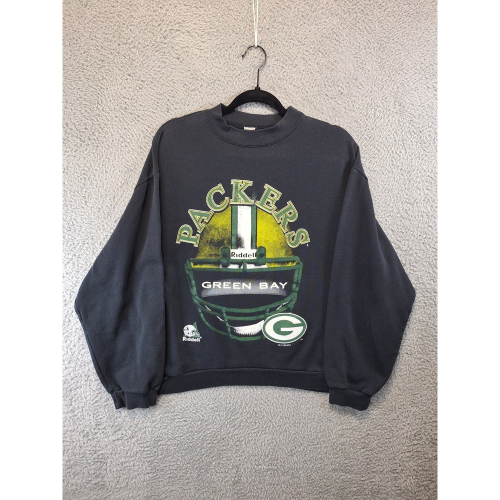 Vtg Green Bay Packers Sweatshirt Mens Large‎ Black NFL Football Sports Crew Neck